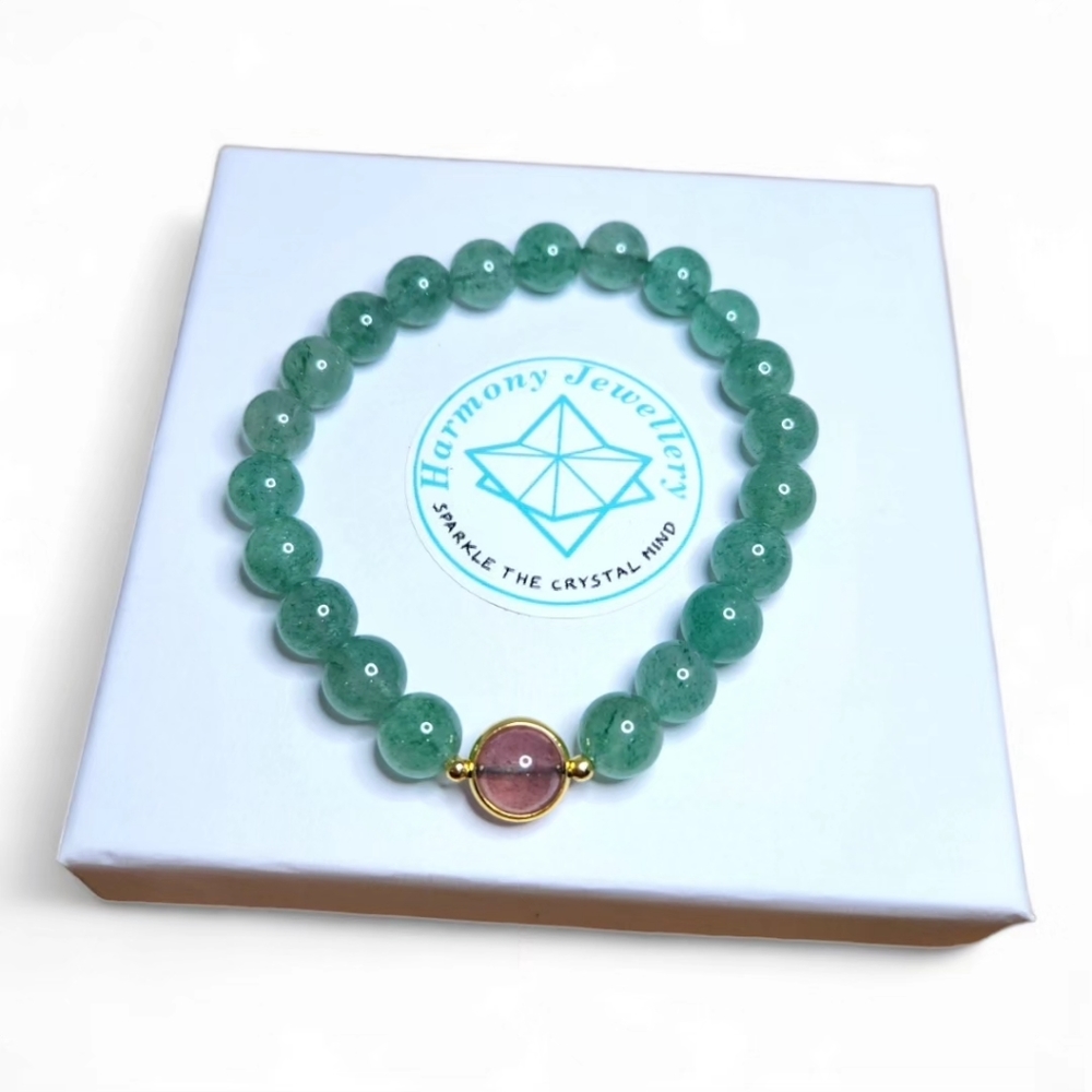 8 mm Green and Pink Strawberry Quartz bracelet